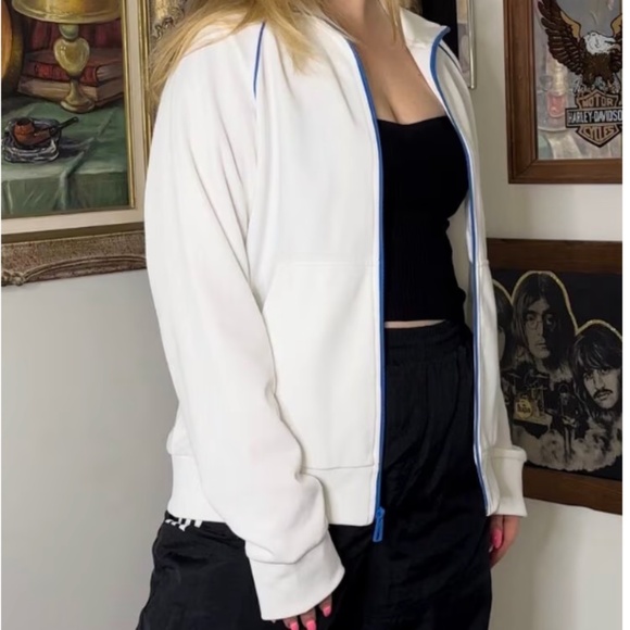 Vintage Men’s Le Tigre Cotton Track Jacket in White and Blue - Zip Up - Medium - Picture 8 of 10
